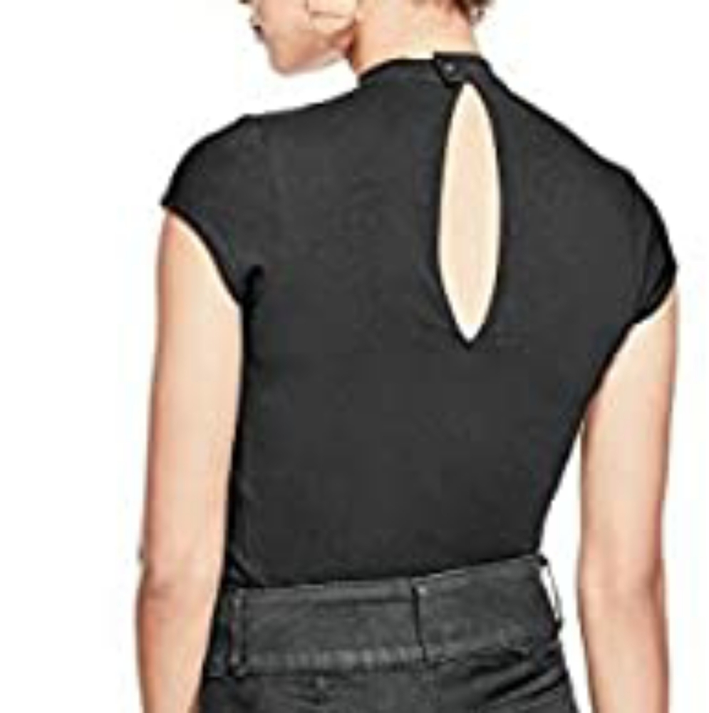 Guess Choker accent short sleeve Top Black L - Picture 4 of 4